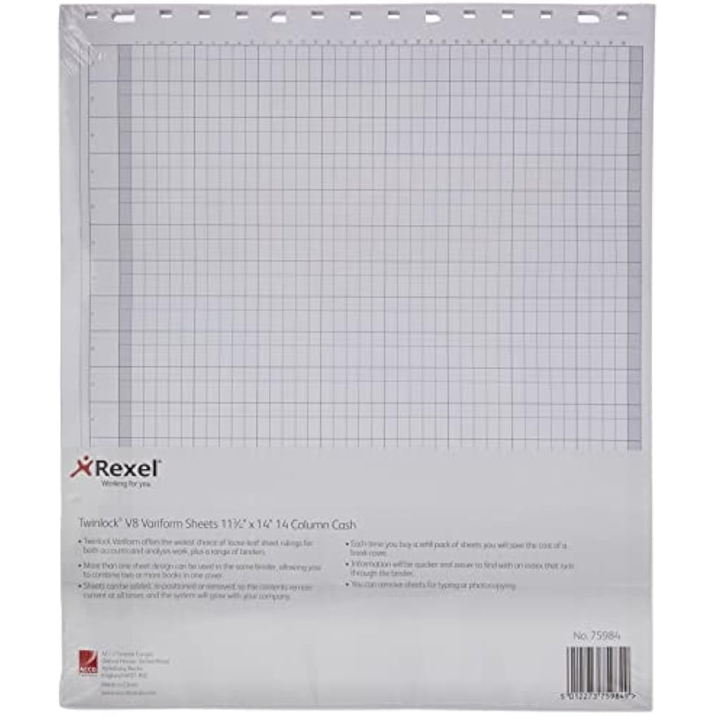 Rexel Twinlock Variform V8 Cash Refill Sheets - 14 Columns (75 Pack)