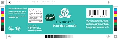 Nutural World Dry Roasted Pistachio Kernels | Unsalted & Peanut Free (500g)
