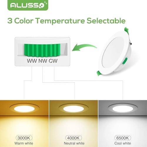 ALUSSO Ultra Slim LED Recessed Downlights | 3-Color CCT Dimmable | 6 Pack