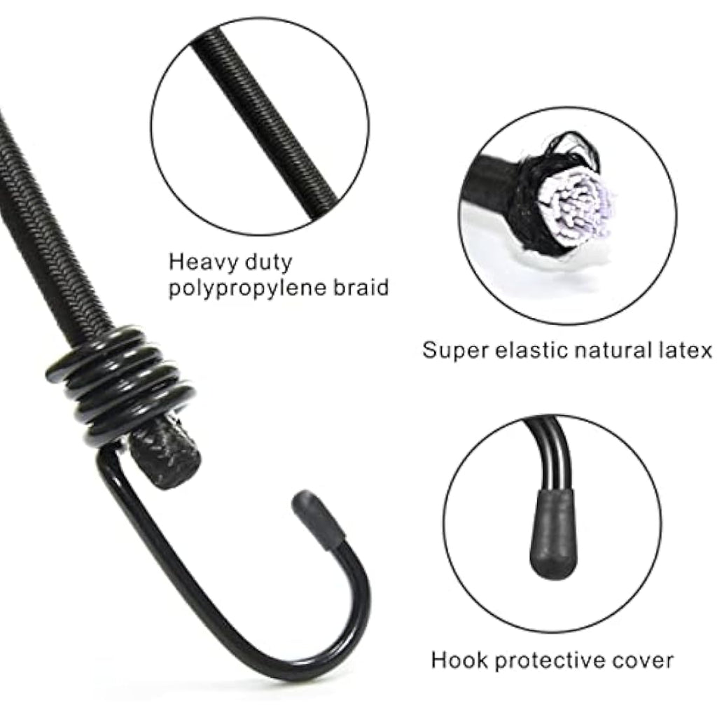 BEXSLE Heavy Duty Bungee Cords with Hooks - 2m Latex Elastic Straps, 4Pk