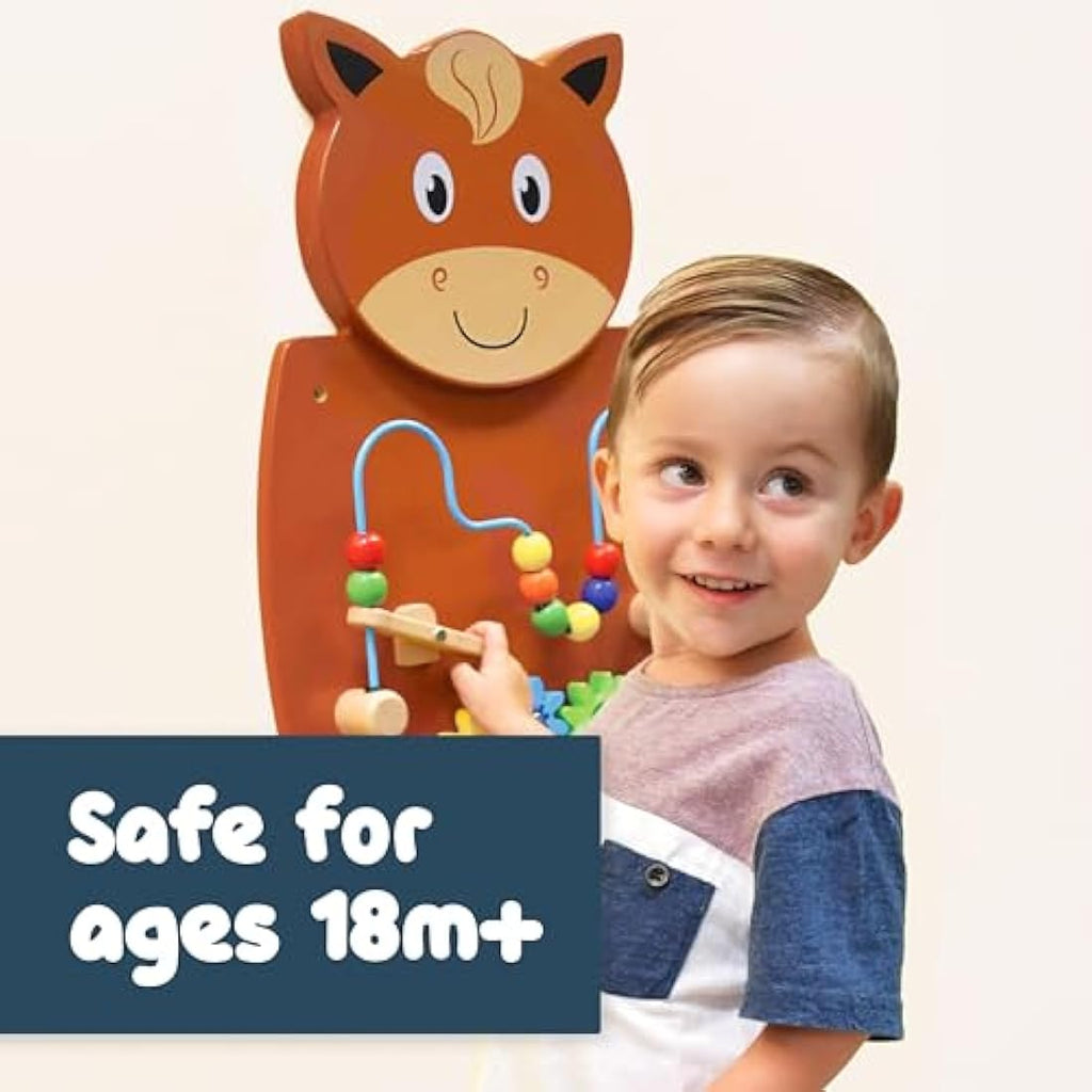 SPARK & WOW Horse Activity Wall Panel – Wooden Montessori Toddler Busy Board