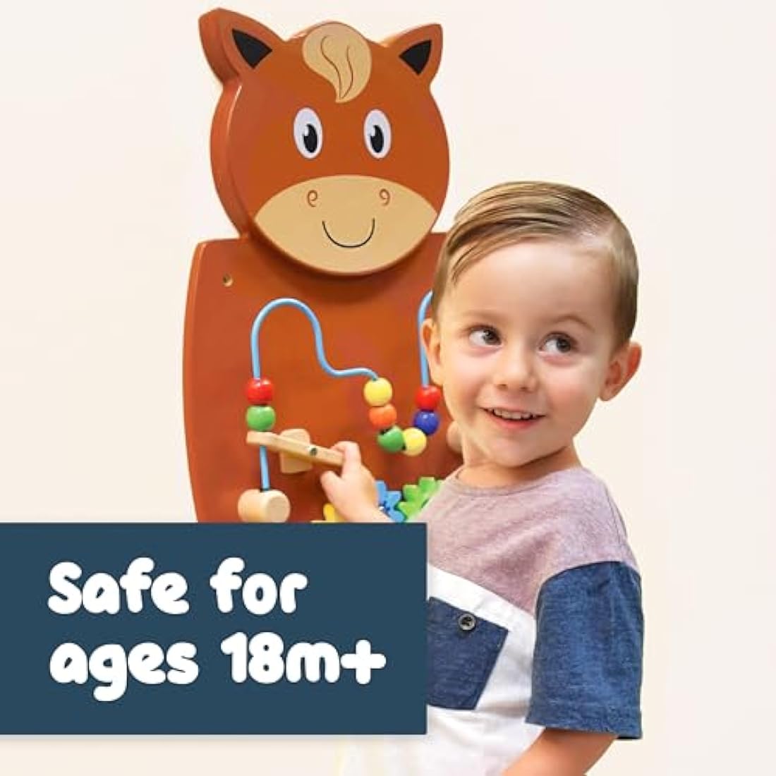 SPARK & WOW Horse Activity Wall Panel – Wooden Montessori Toddler Busy Board