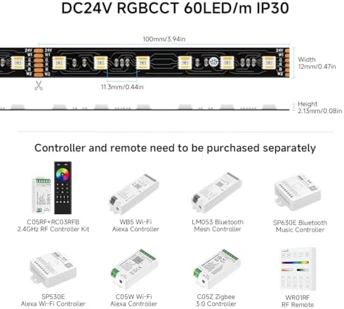 BTF-LIGHTING RGBCCT 5-in-1 LED Strip | 24V 5M 300LEDs Black PCB IP30