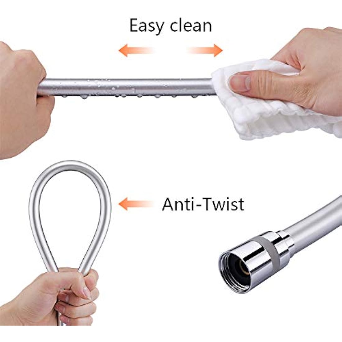 GRIFEMA 1.5m PVC Shower Hose – Anti-Kink Flexible Silver Replacement