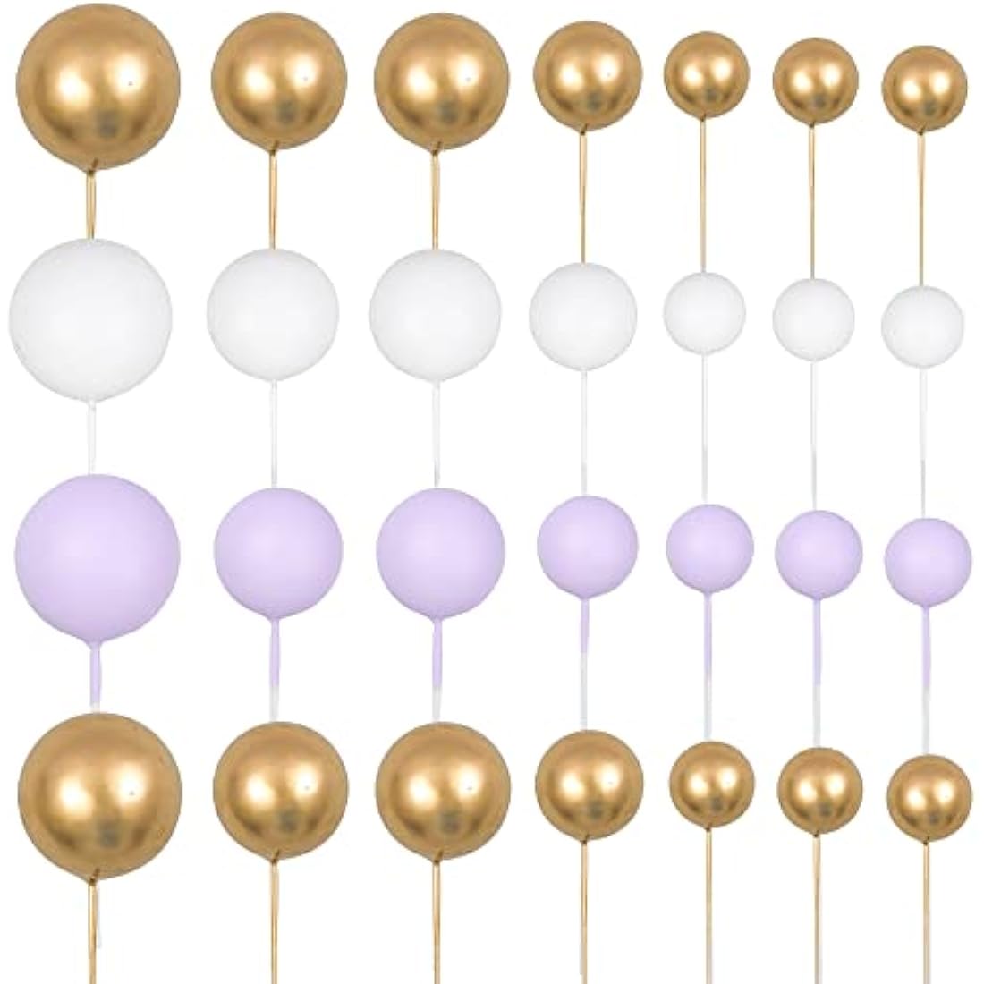 30Pcs Ball Cake Toppers | Purple Gold White Cupcake Picks