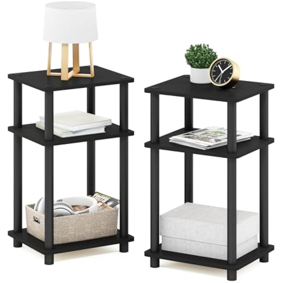 Furinno 3-Tier Turn-N-Tube End Table Set - Compact Side Table, 2-Pack