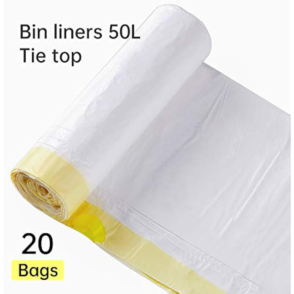 50L Heavy Duty Bin Bags – Strong Drawstring Liners (20 Count)