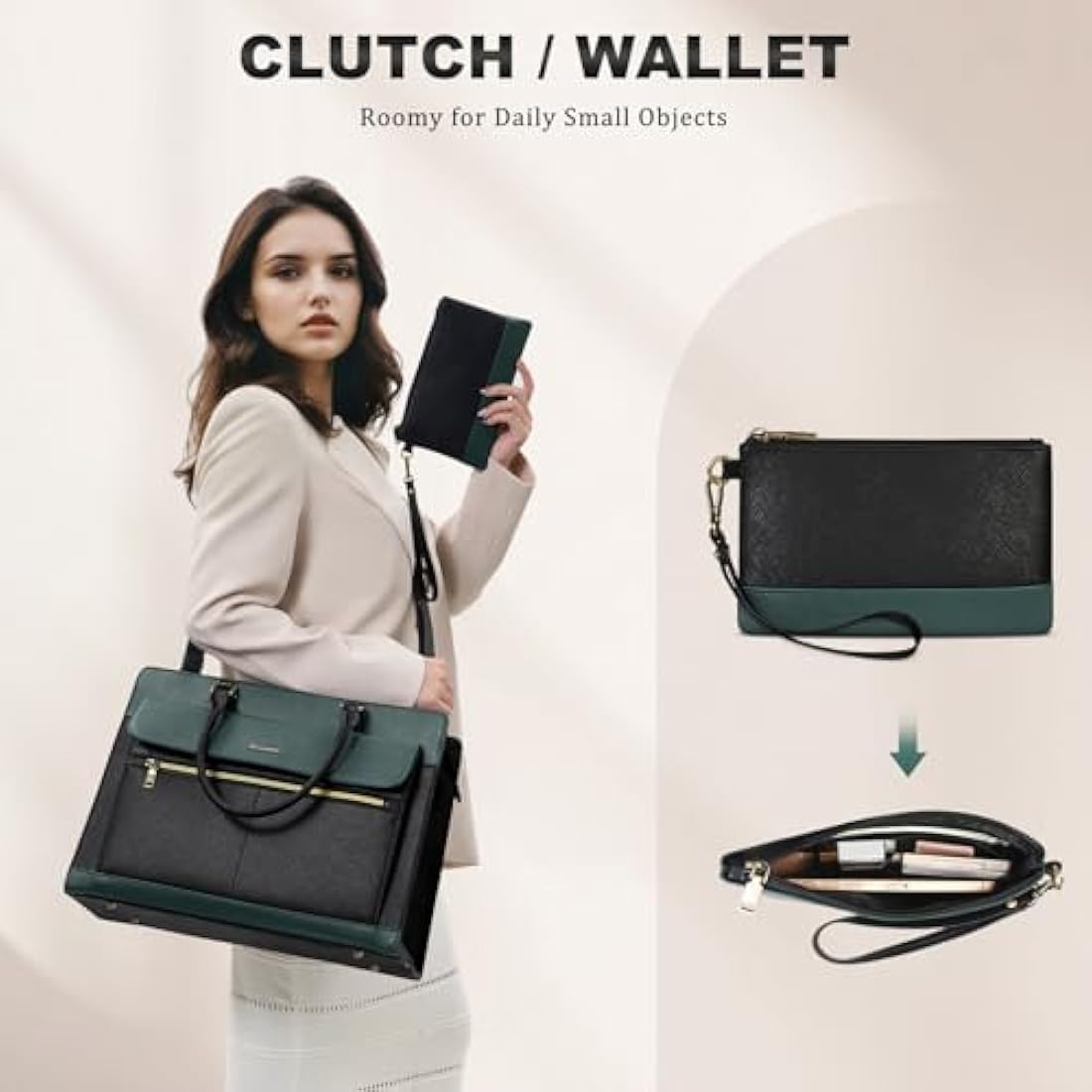 15.6 Inch Laptop Tote Bag | PU Leather Work Handbag - Green