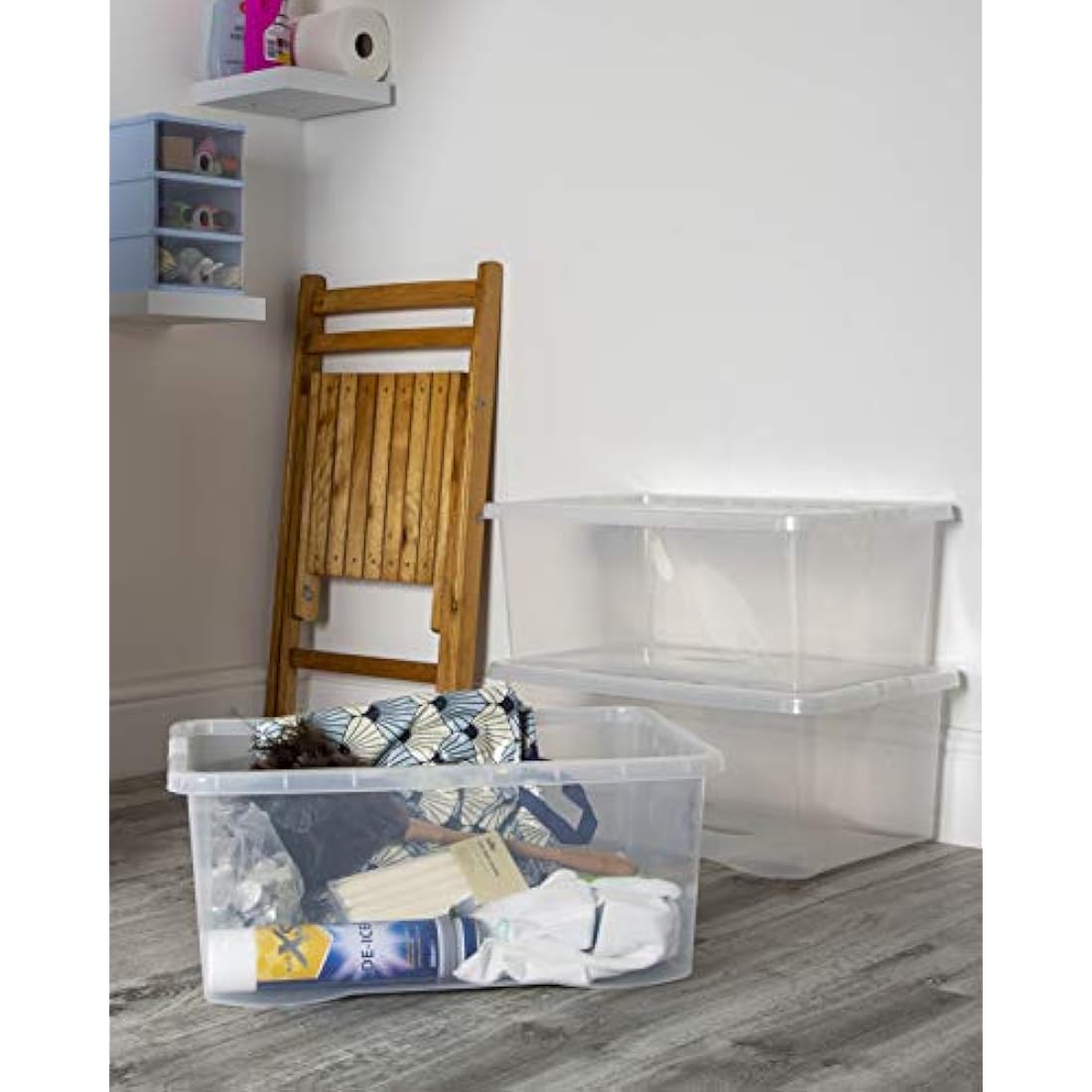 45L Clear Plastic Storage Boxes with Lids - Pack of 4