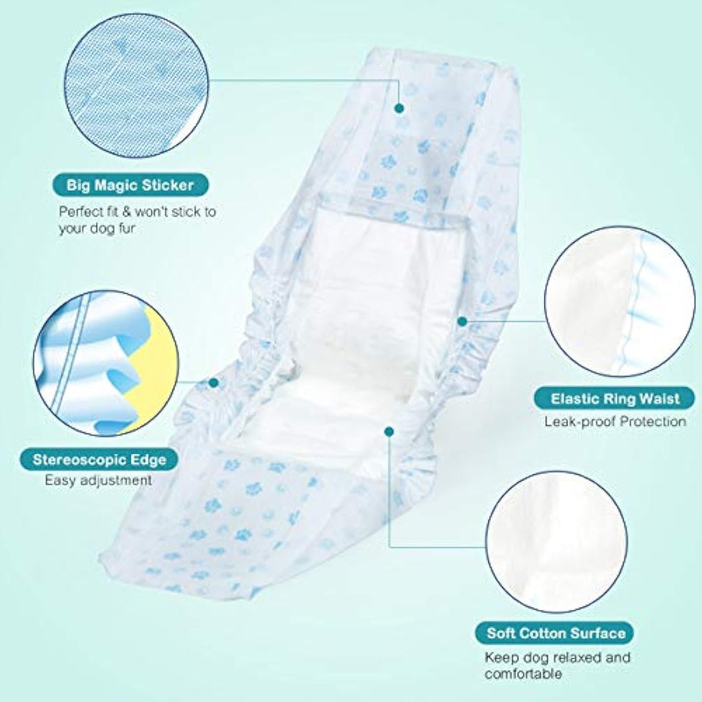 Flying Paws Male Dog Wraps | XS Disposable Absorbent Nappies - 60 Pack