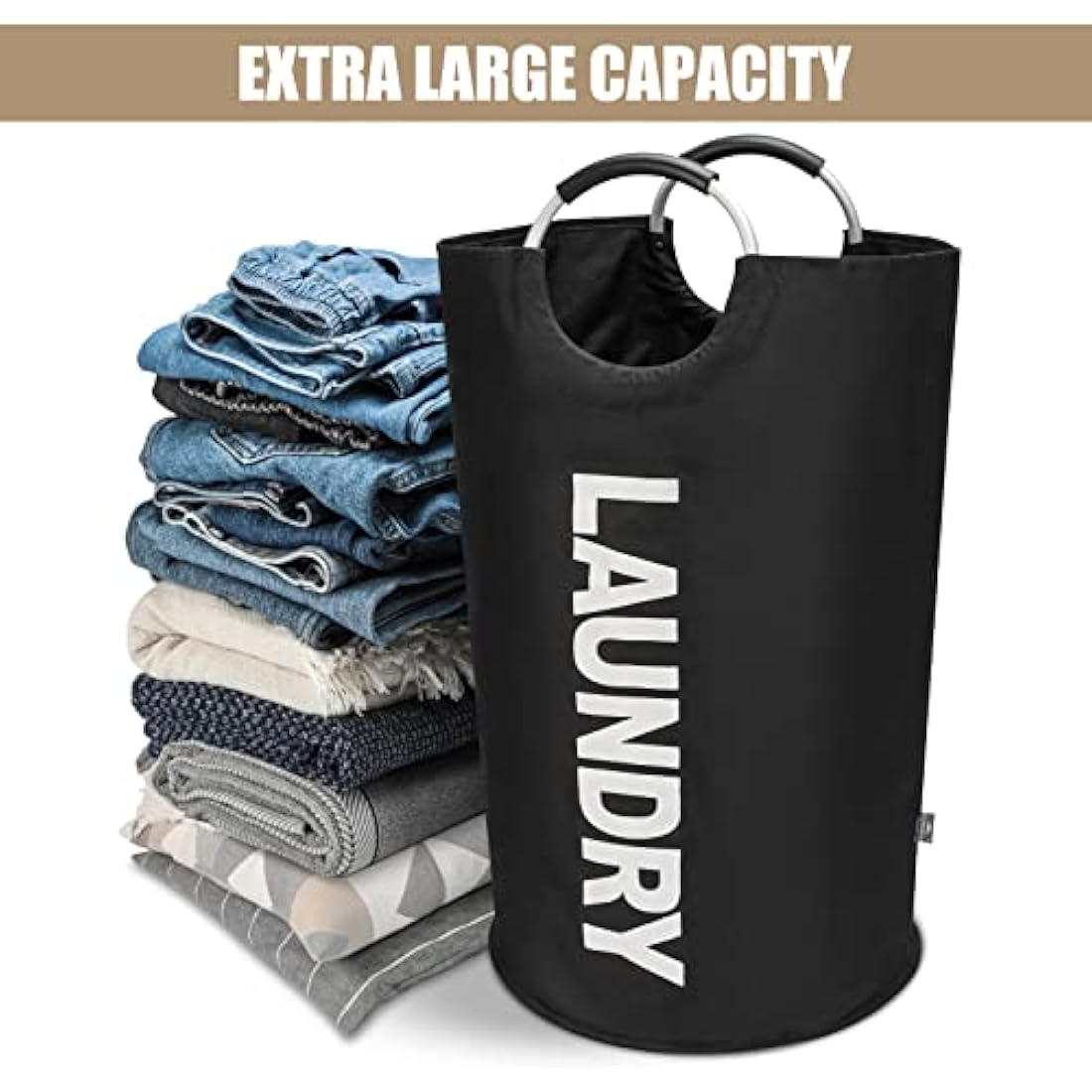 DOKEHOM 90L Large Laundry Basket | Collapsible Waterproof Hamper - Black