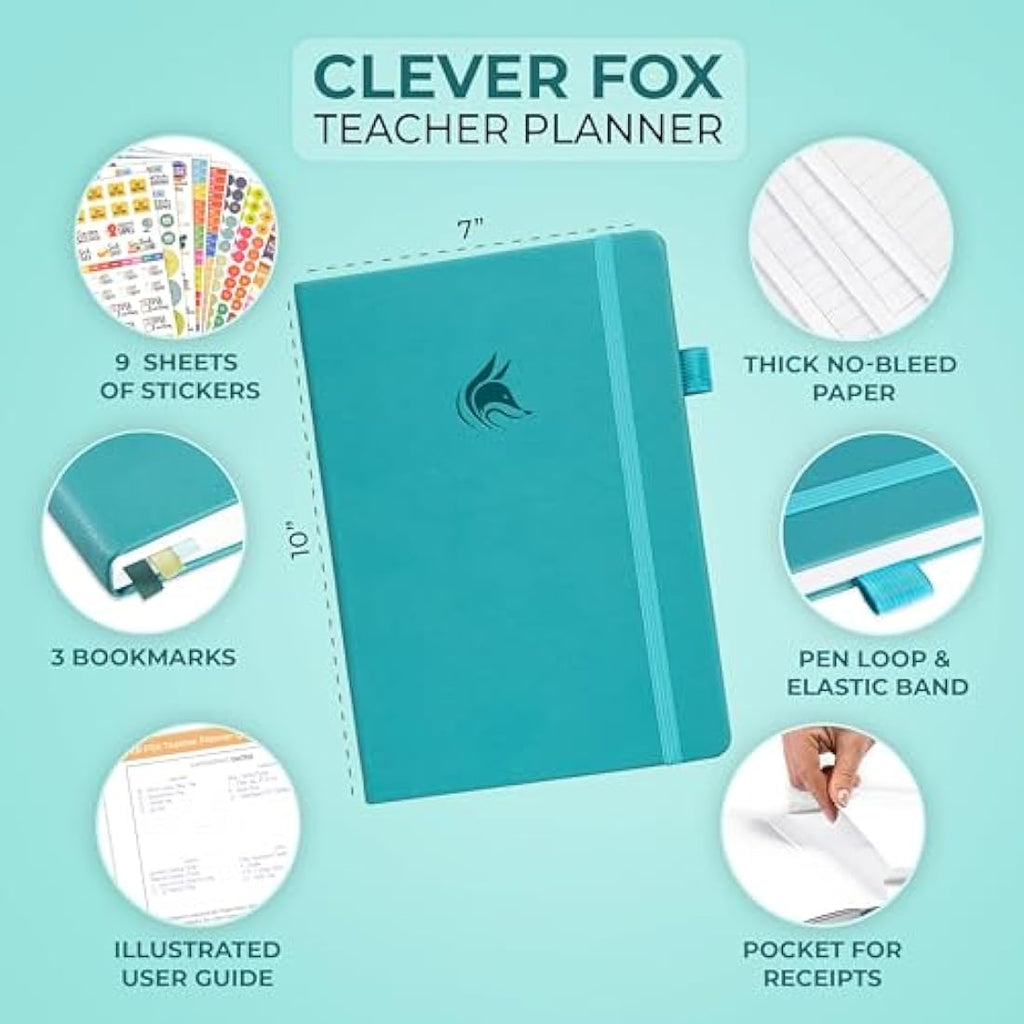 Clever Fox Teacher Planner – Undated Lesson Plan Book, 18x25cm, Turquoise