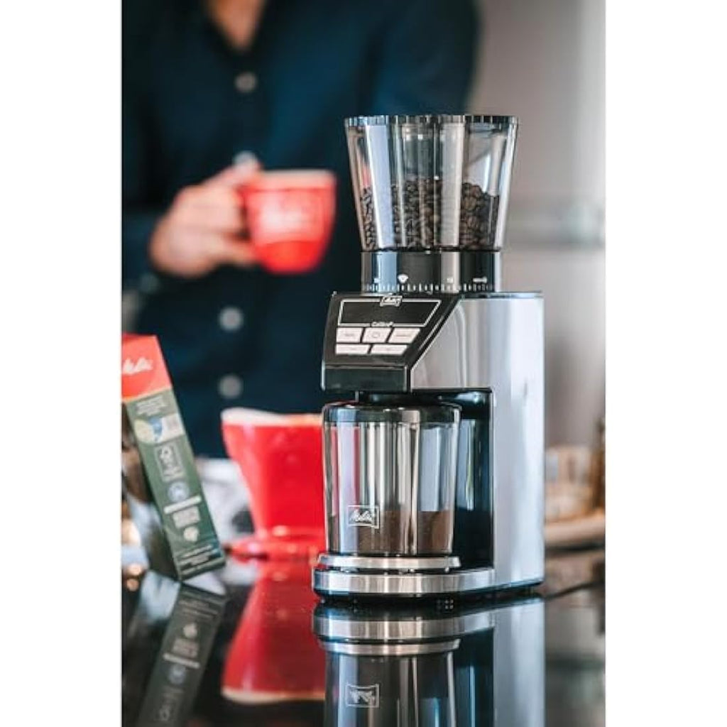 Melitta Calibra Coffee Grinder with Digital Scale – Stainless Steel