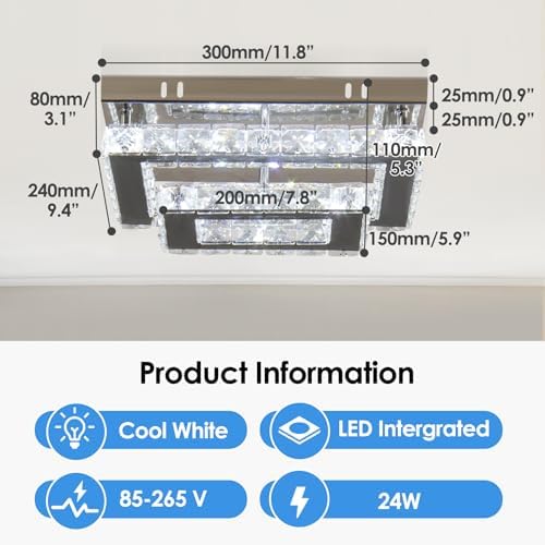 Jolof Store Modern Crystal LED Flush Mount Ceiling Light – Cool White K9
