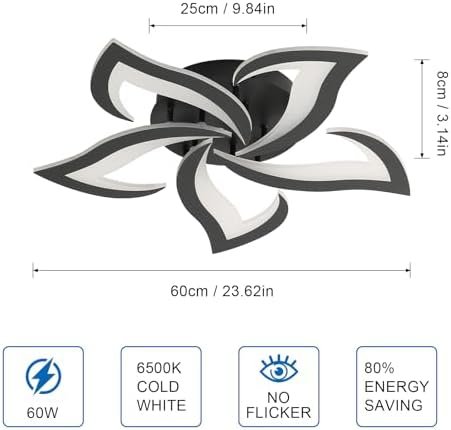 Comely Modern Petal LED Ceiling Light | 60W 6750LM Black Chandelier