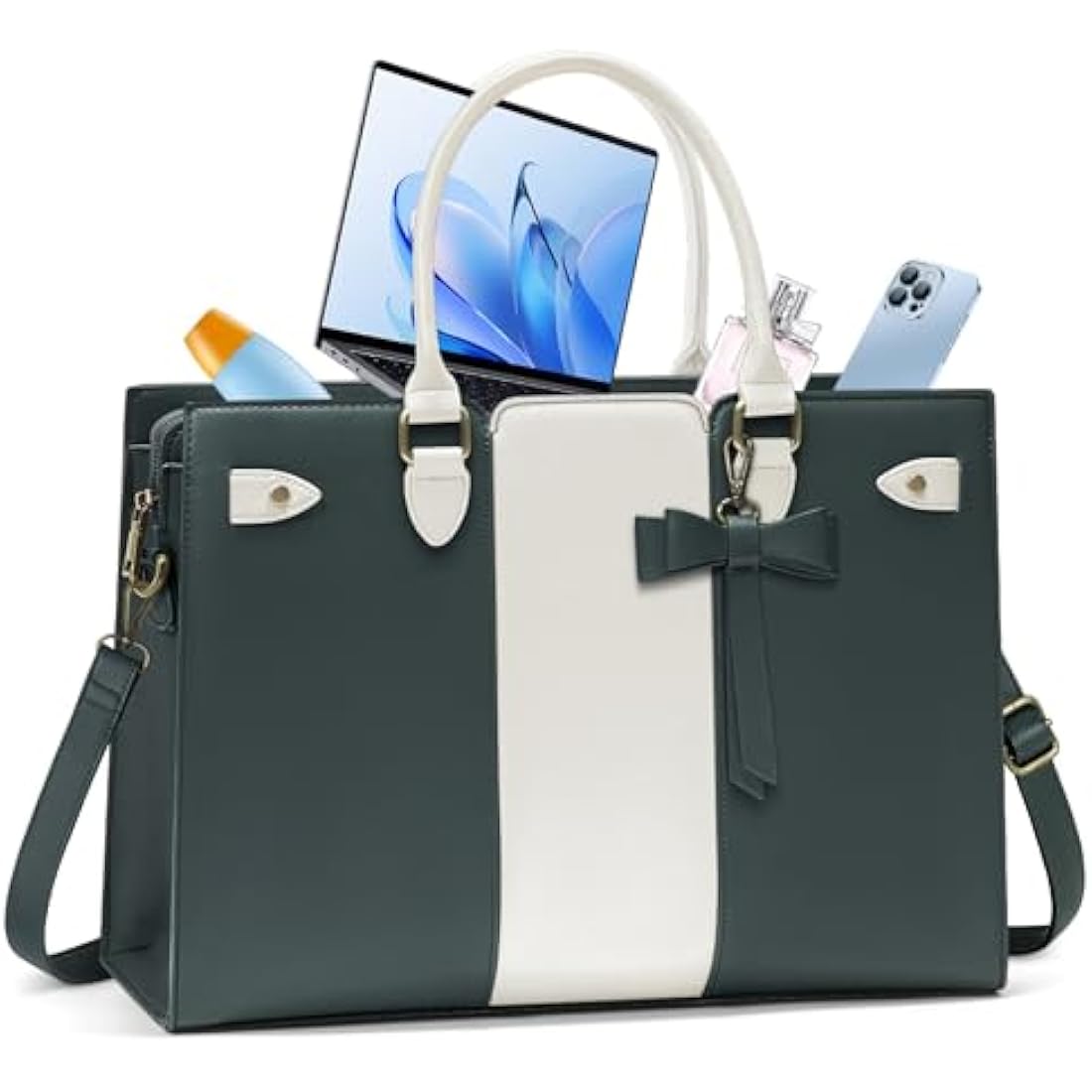 RAINSMORE 15.6 Inch Laptop Tote Bag – PU Leather Work Handbag for Women