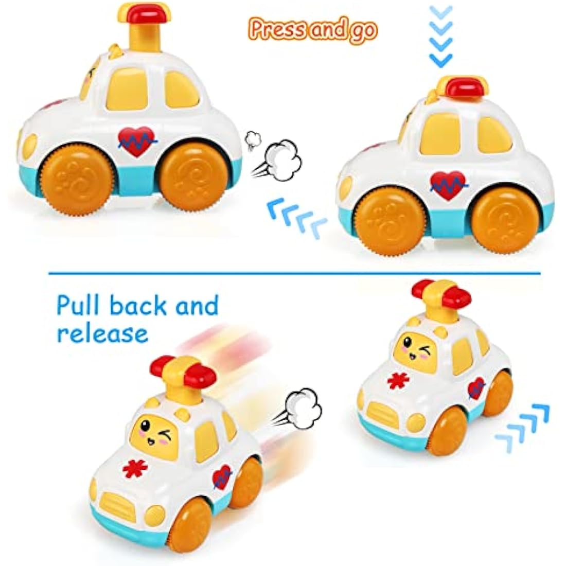LEADSTAR Cartoon Wind Up Toy Cars | 3-Pack Press and Go Toddler Toys
