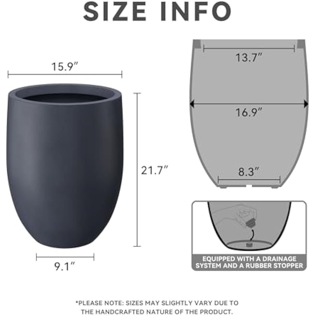 Kante Large Concrete Outdoor Planter – Modern Round Taper Pot, 21.7" H