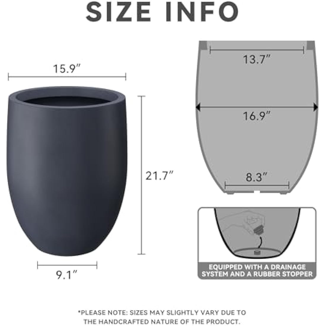 Kante Large Concrete Outdoor Planter – Modern Round Taper Pot, 21.7" H