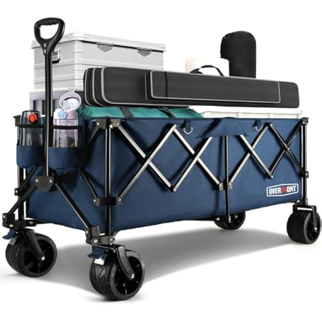 Overmont 300L Folding Wagon – Heavy Duty All-Terrain Beach Cart, Blue