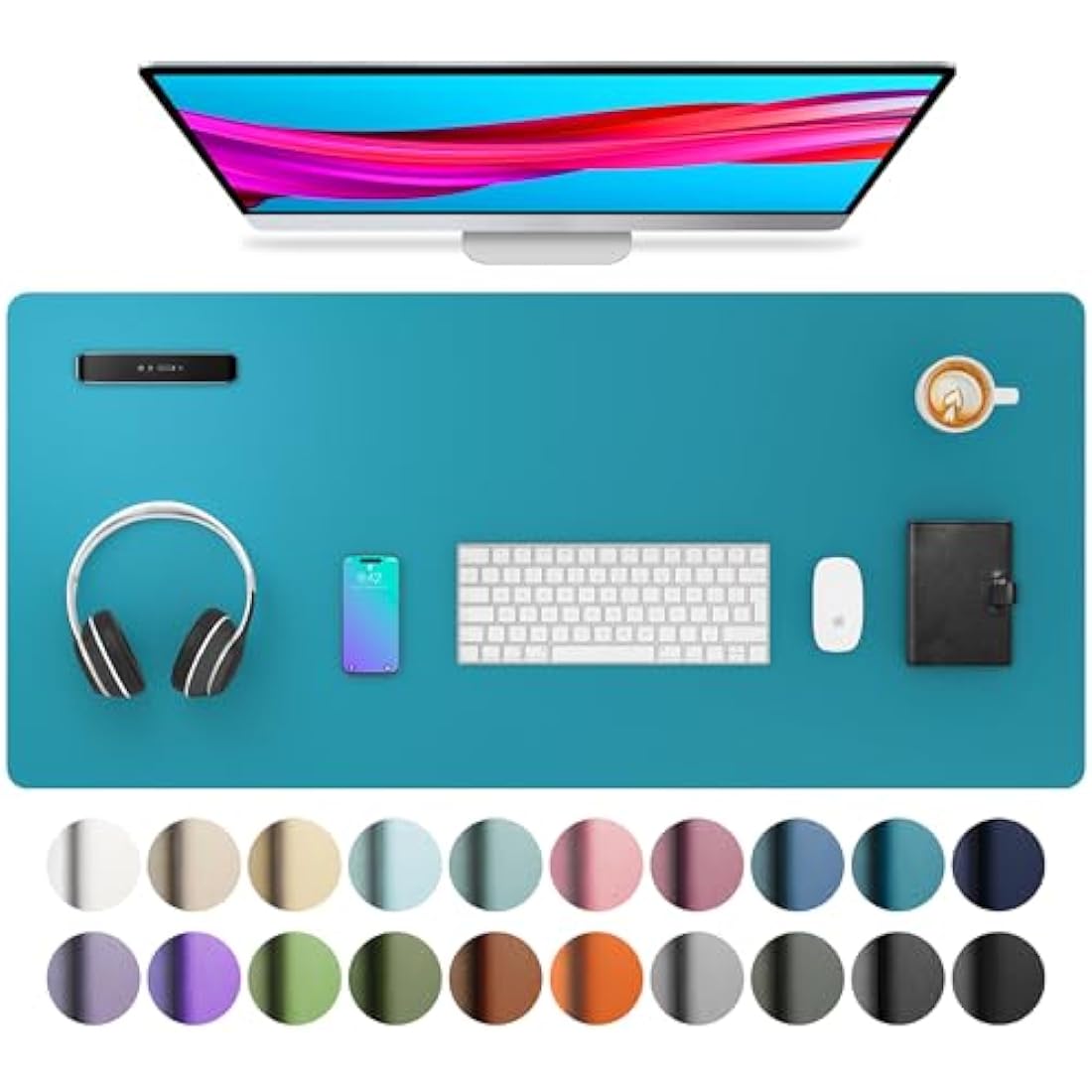 Aothia Leather Desk Mat – Large Waterproof Non-Slip Mouse Pad, Turquoise