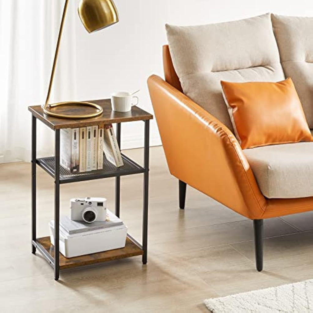 IBUYKE 3-Tier Industrial Side Table | Rustic Brown Metal End Table