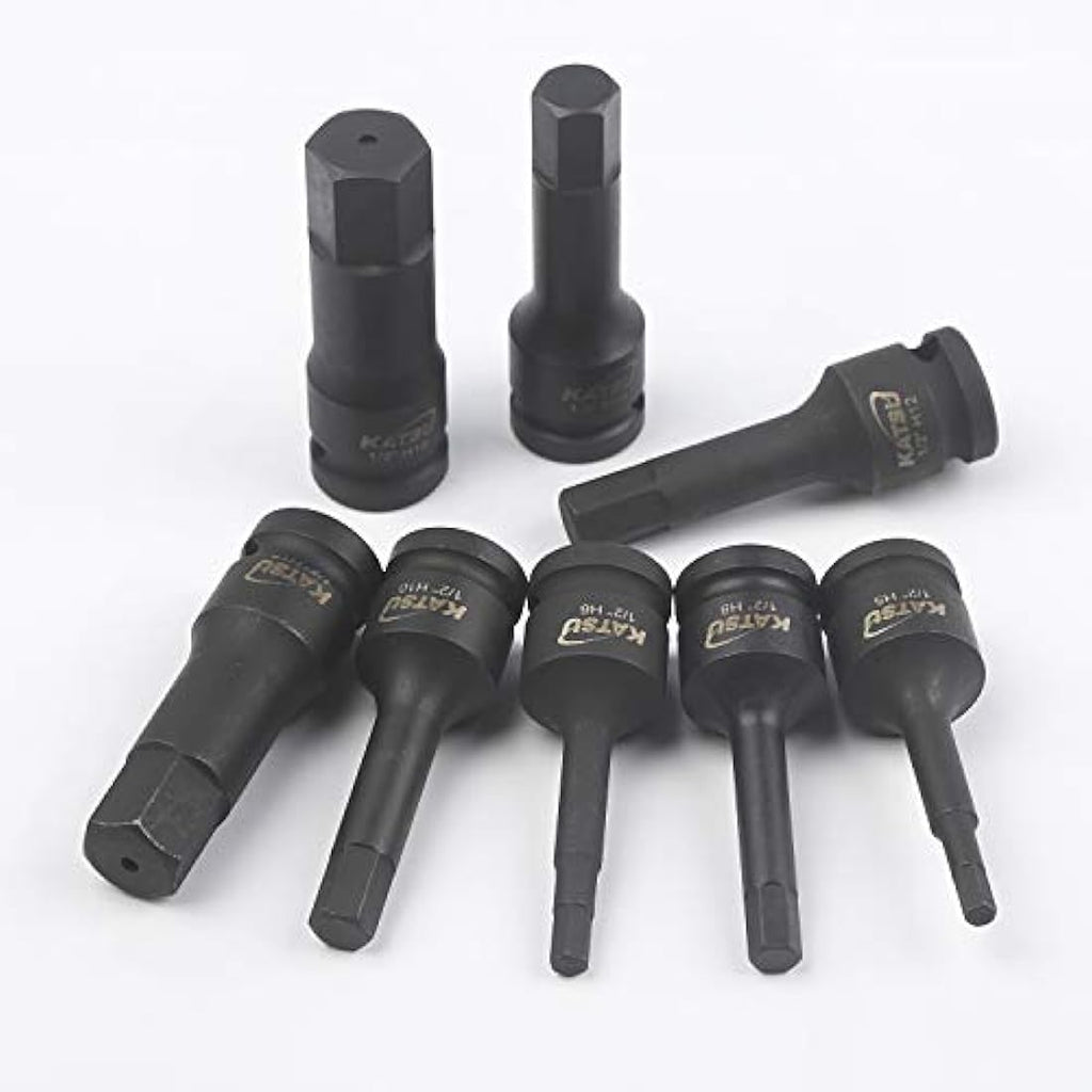 KATSU 8-Piece 1/2" Drive Hex Allen Deep Impact Socket Set, 5-19mm