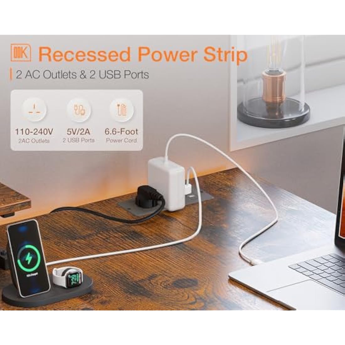 ODK L-Shaped Corner Desk with Drawers, Power Outlets & Monitor Stand