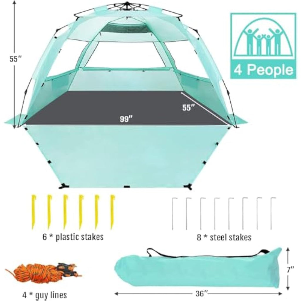 WhiteFang XL Pop Up Beach Tent – 3-4 Person UV Sun Shelter with Floor