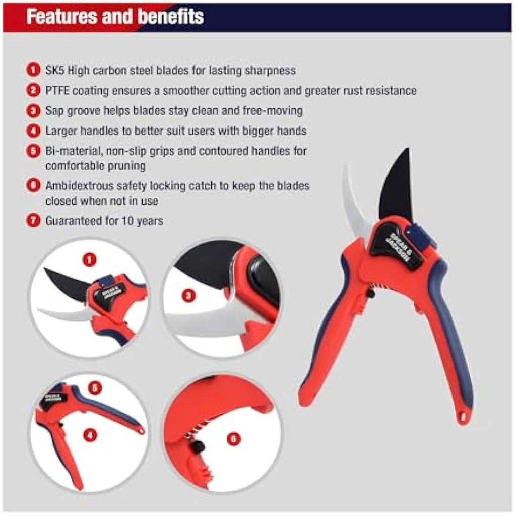 Spear & Jackson Large Bypass Pruning Shears – Carbon Steel Blades