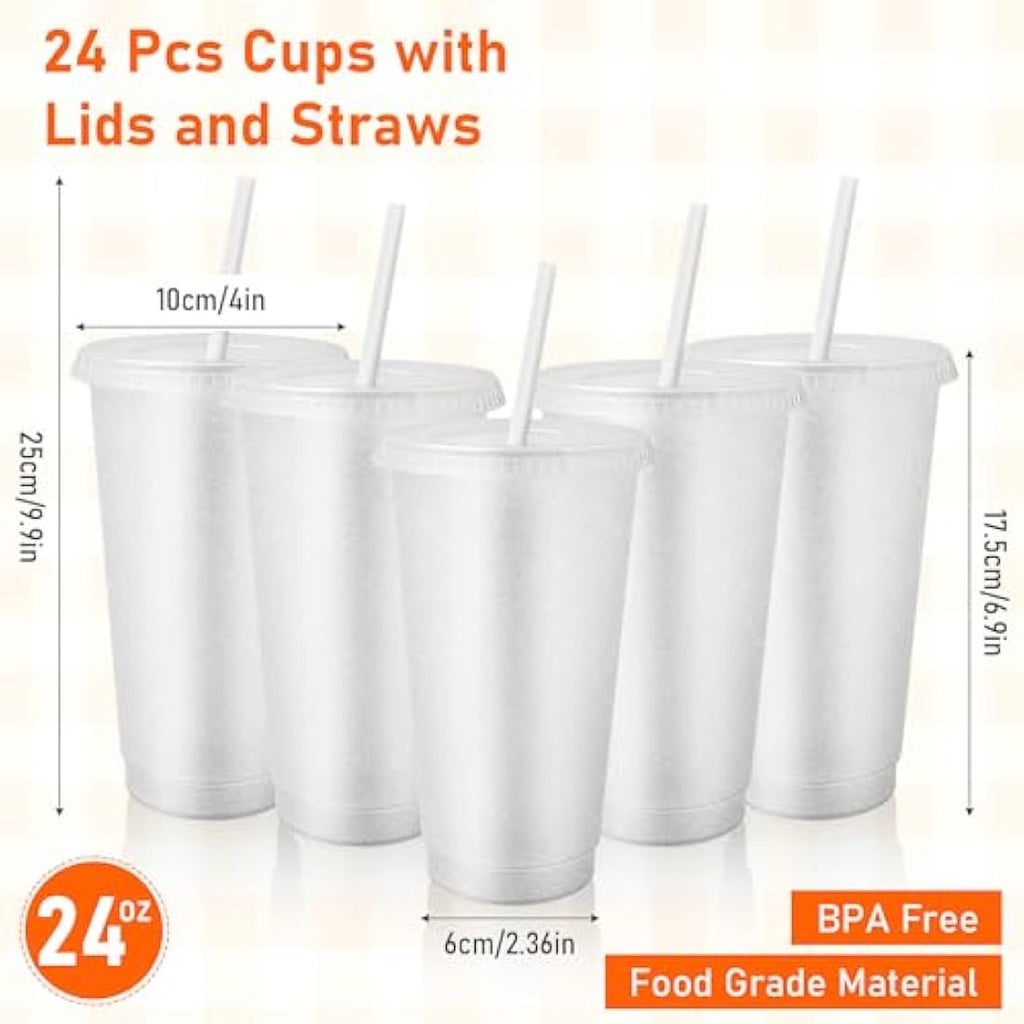 Jolof Store 24 Pcs Glitter Reusable Cups with Lids and Straws | 24 oz