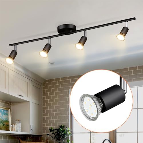 4-Way GU10 Ceiling Spotlight Bar | Matte Black Metal Light