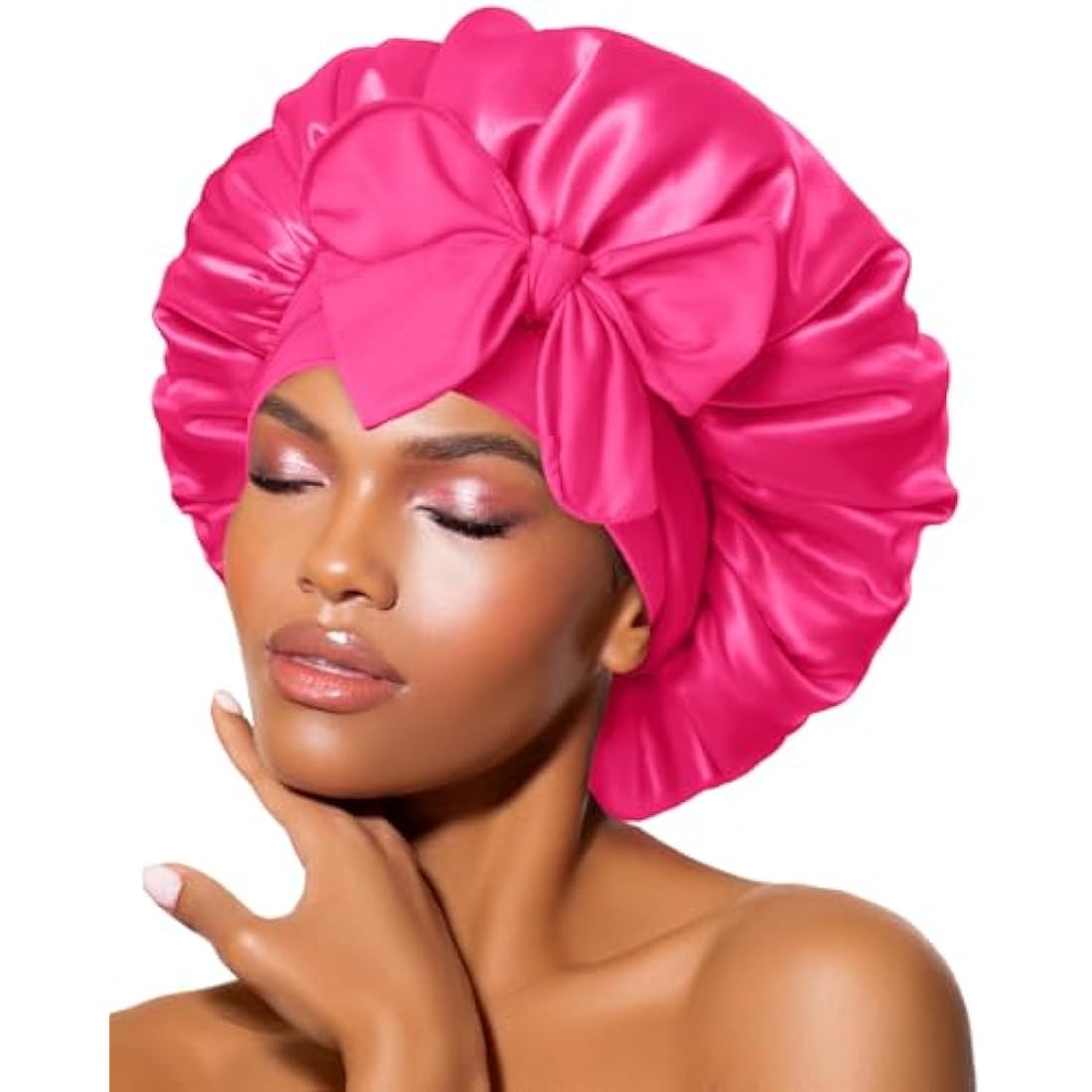 Silk Satin Bonnet for Curly Hair | Adjustable Tie Band, Pink