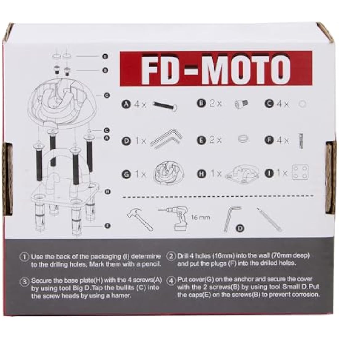 FD-MOTO Hardened Steel Ground Wall Anchor – Motorcycle Security Lock