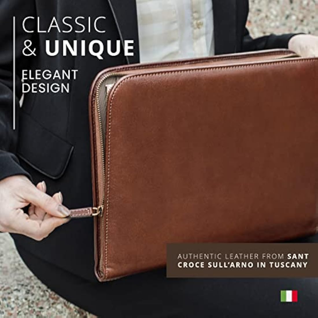 Maruse Italian Leather Portfolio – Zip-Around Laptop & iPad Folio