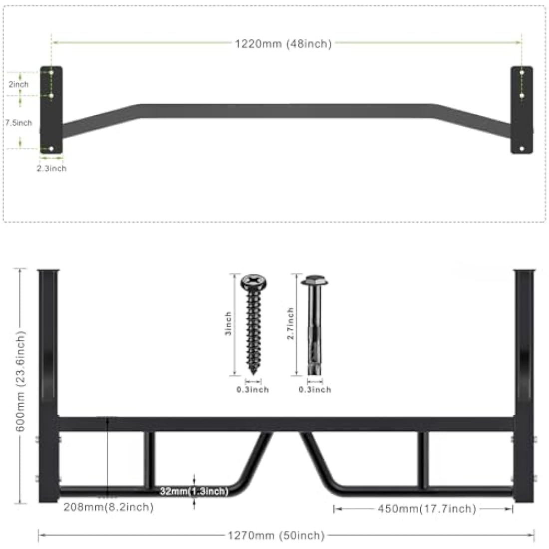 Kipika Wall Mounted Pull Up Bar – Heavy Duty Steel Home Gym Trainer