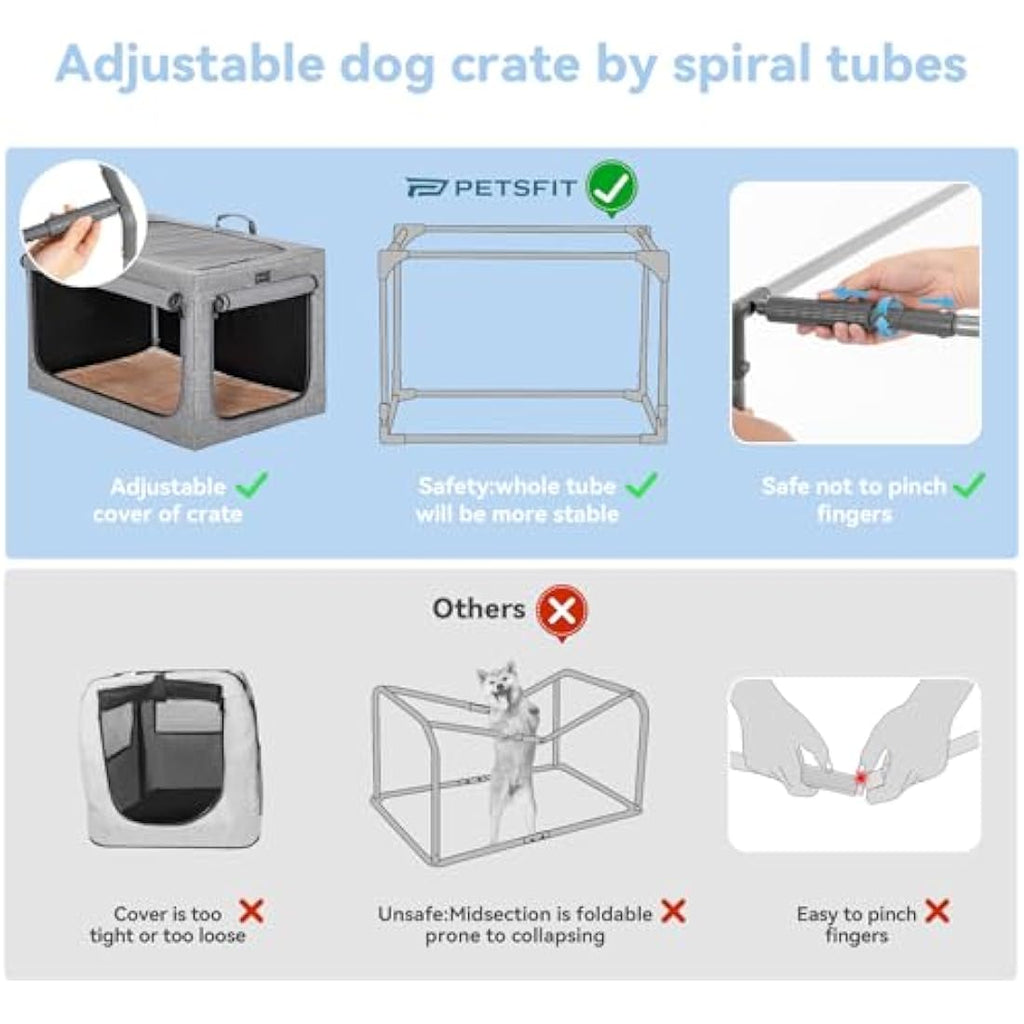 Petsfit Portable Soft Dog Crate – Small Grey Travel Kennel with Mat
