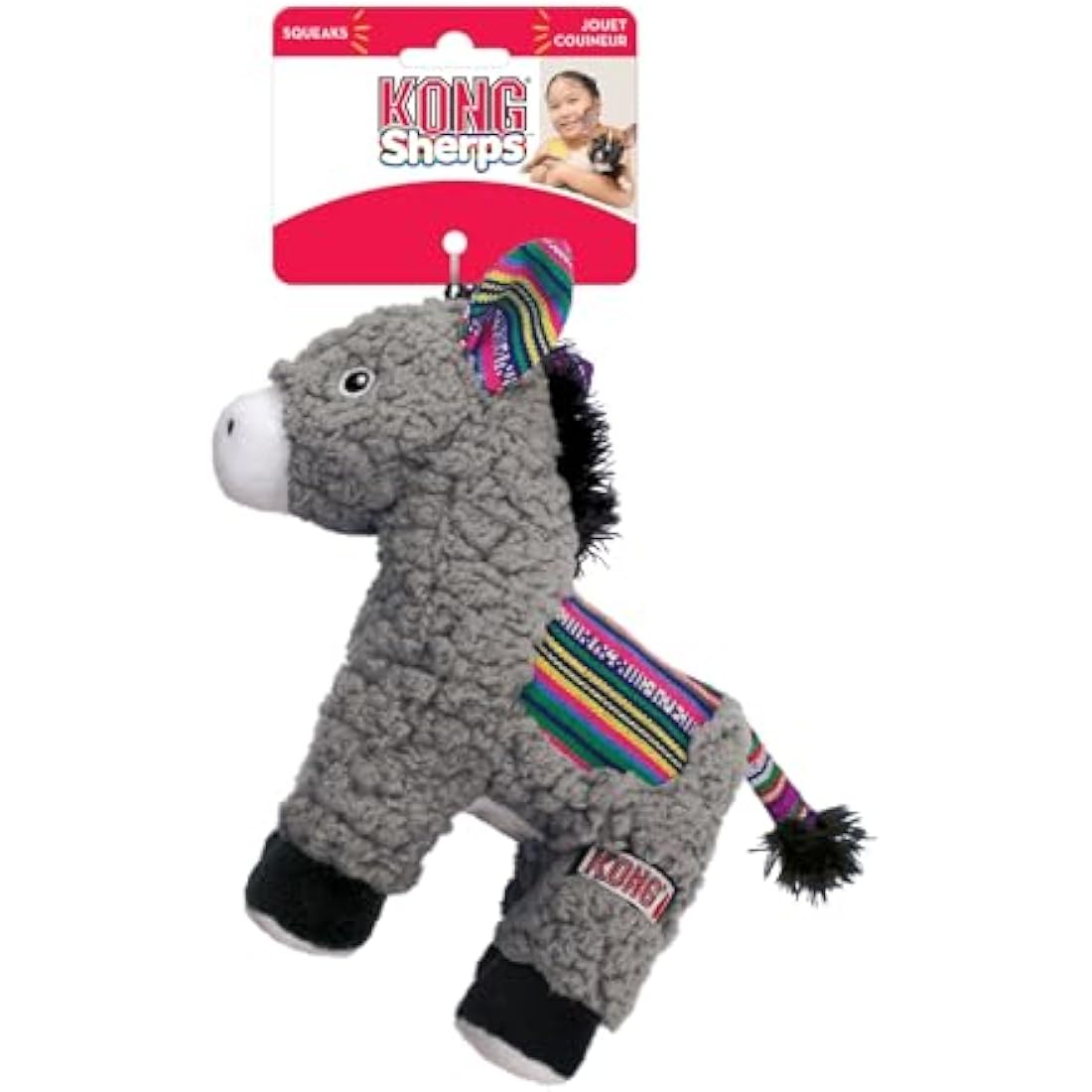 KONG Sherps Donkey Plush Dog Toy – Durable Squeaky & Crinkle Toy