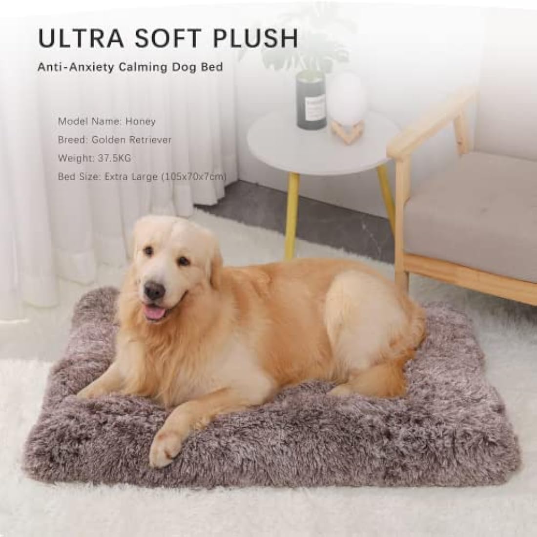 Jaspuriea Calming Dog Bed – Washable Plush Crate Mattress, Brown