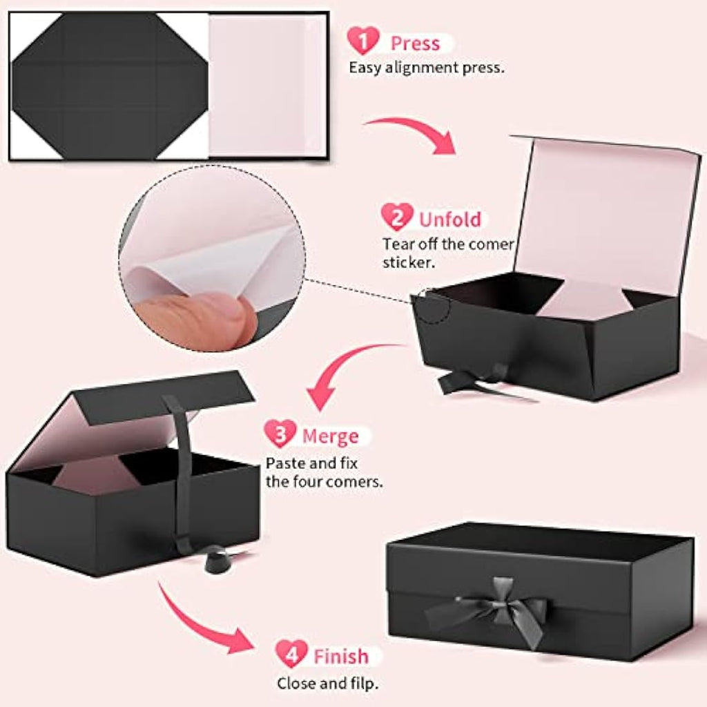 GIFTSAY Large Magnetic Gift Box | Black Collapsible Paper Box for Weddings