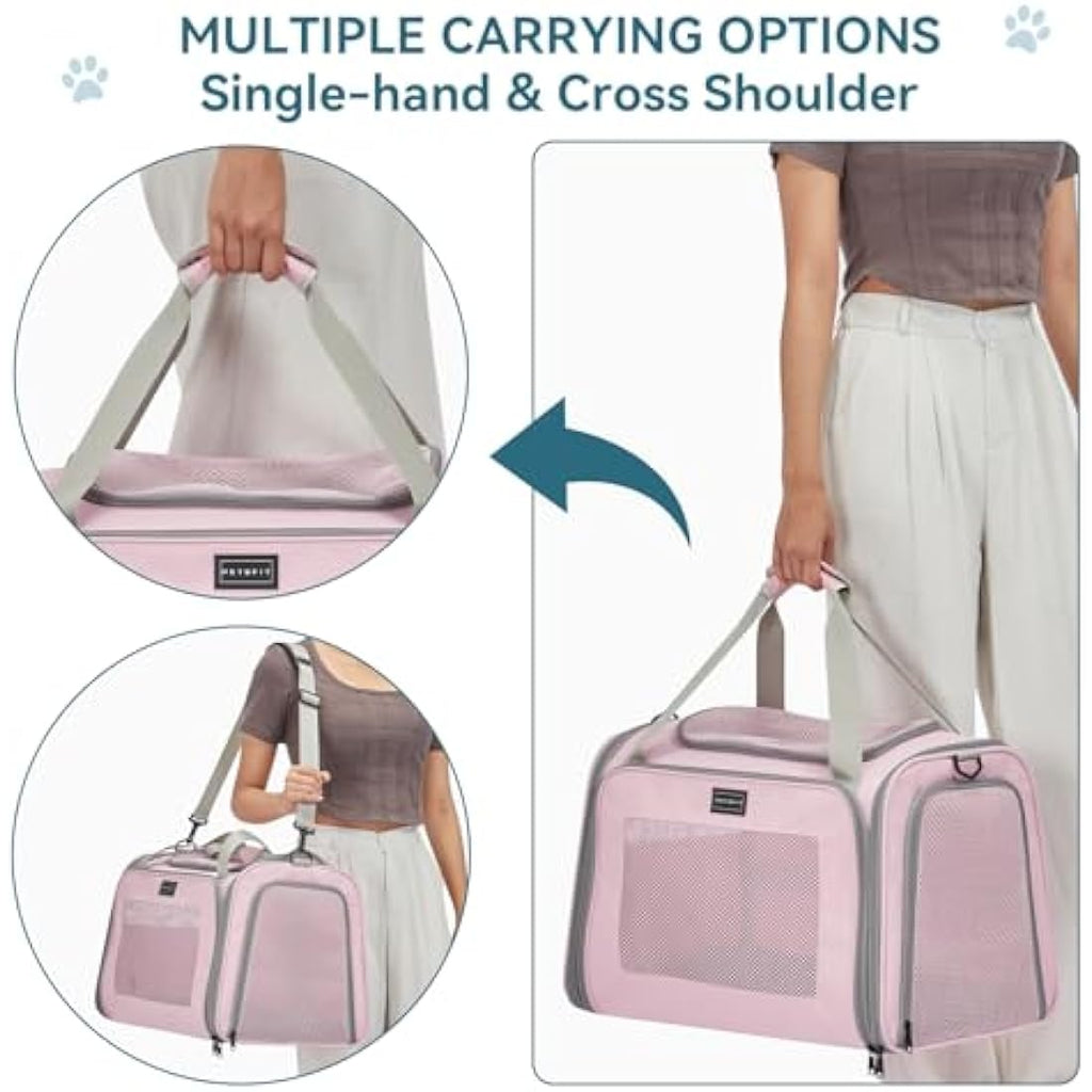 Petsfit Expandable Cat Carrier | Large Pet Travel Bag for Dogs - Pink