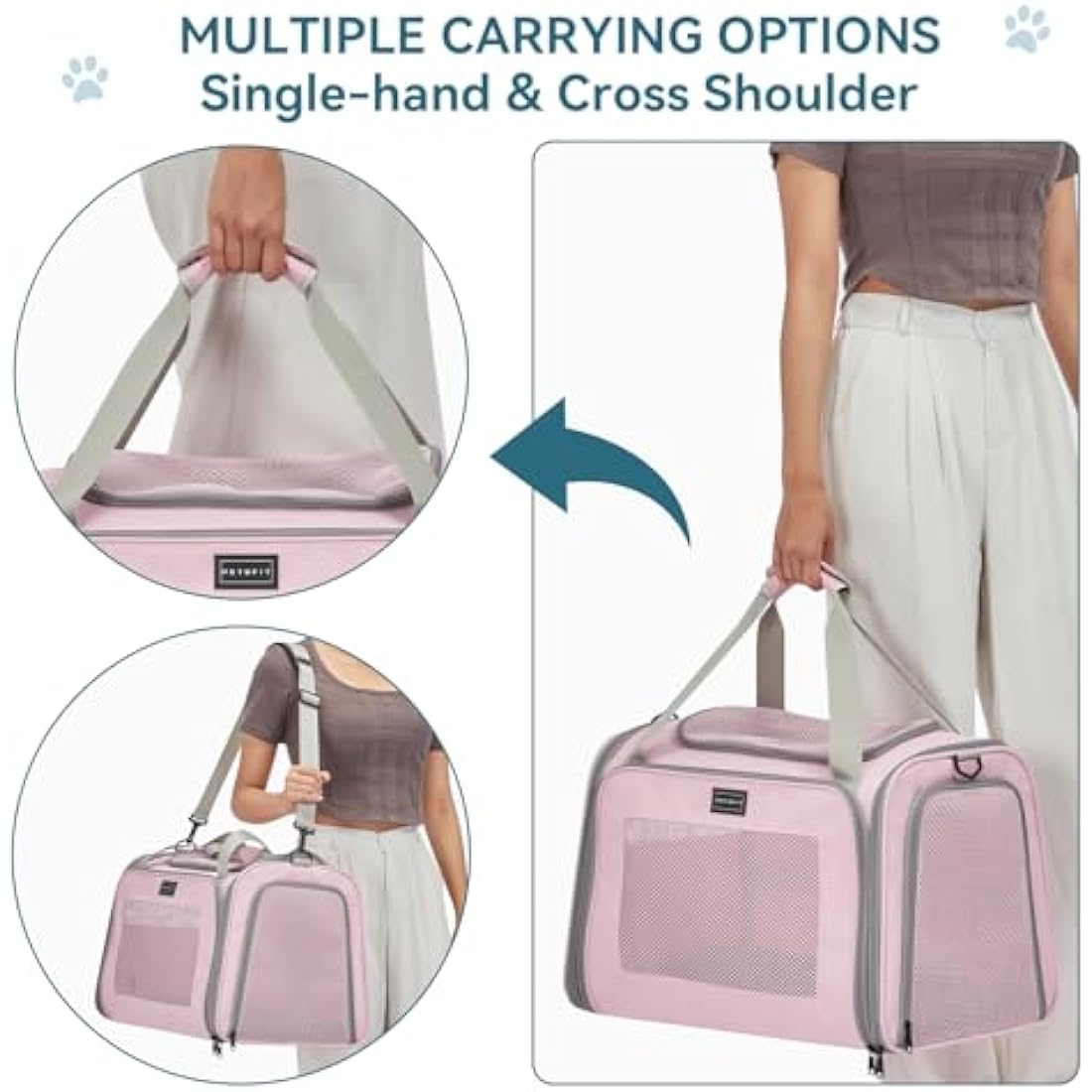Petsfit Expandable Cat Carrier | Large Pet Travel Bag for Dogs - Pink