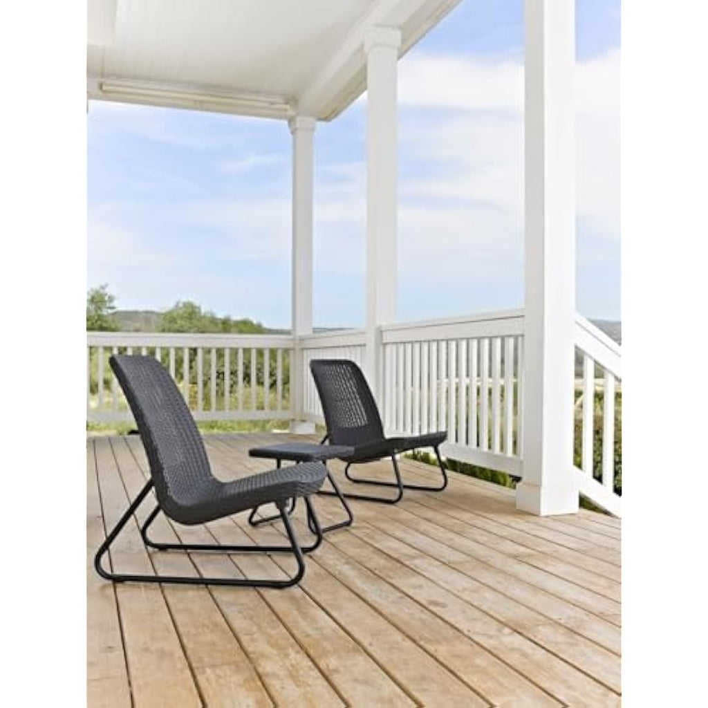 Keter Rio 3-Piece Rattan Patio Set – Graphite Grey Outdoor Bistro