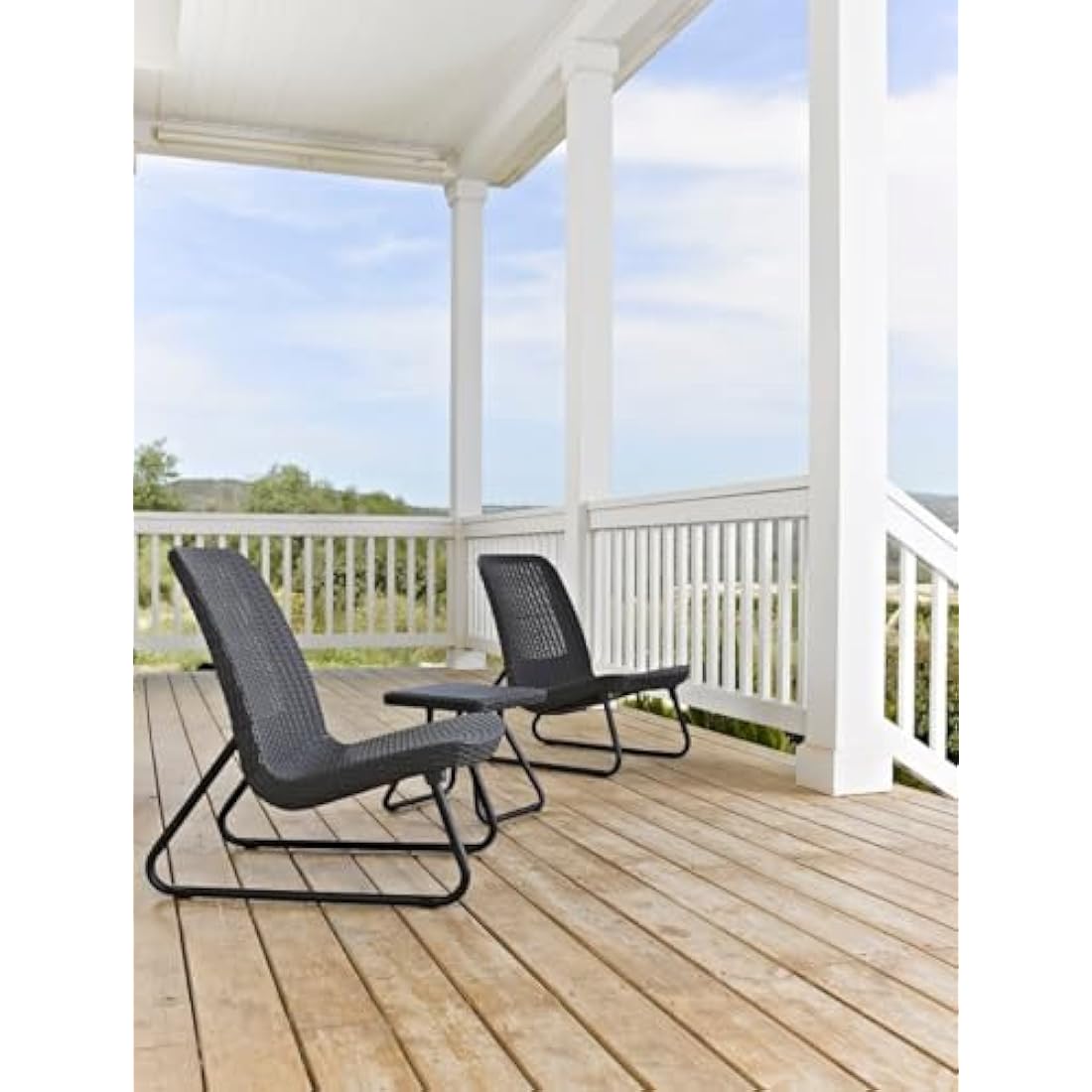 Keter Rio 3-Piece Rattan Patio Set – Graphite Grey Outdoor Bistro