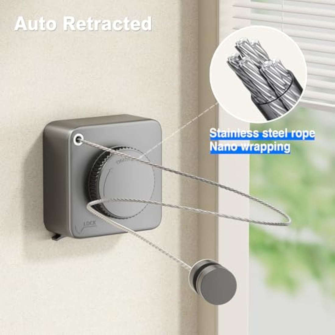 MUSTORN Retractable Washing Line – 4.6M Heavy Duty Wall Mounted Gray