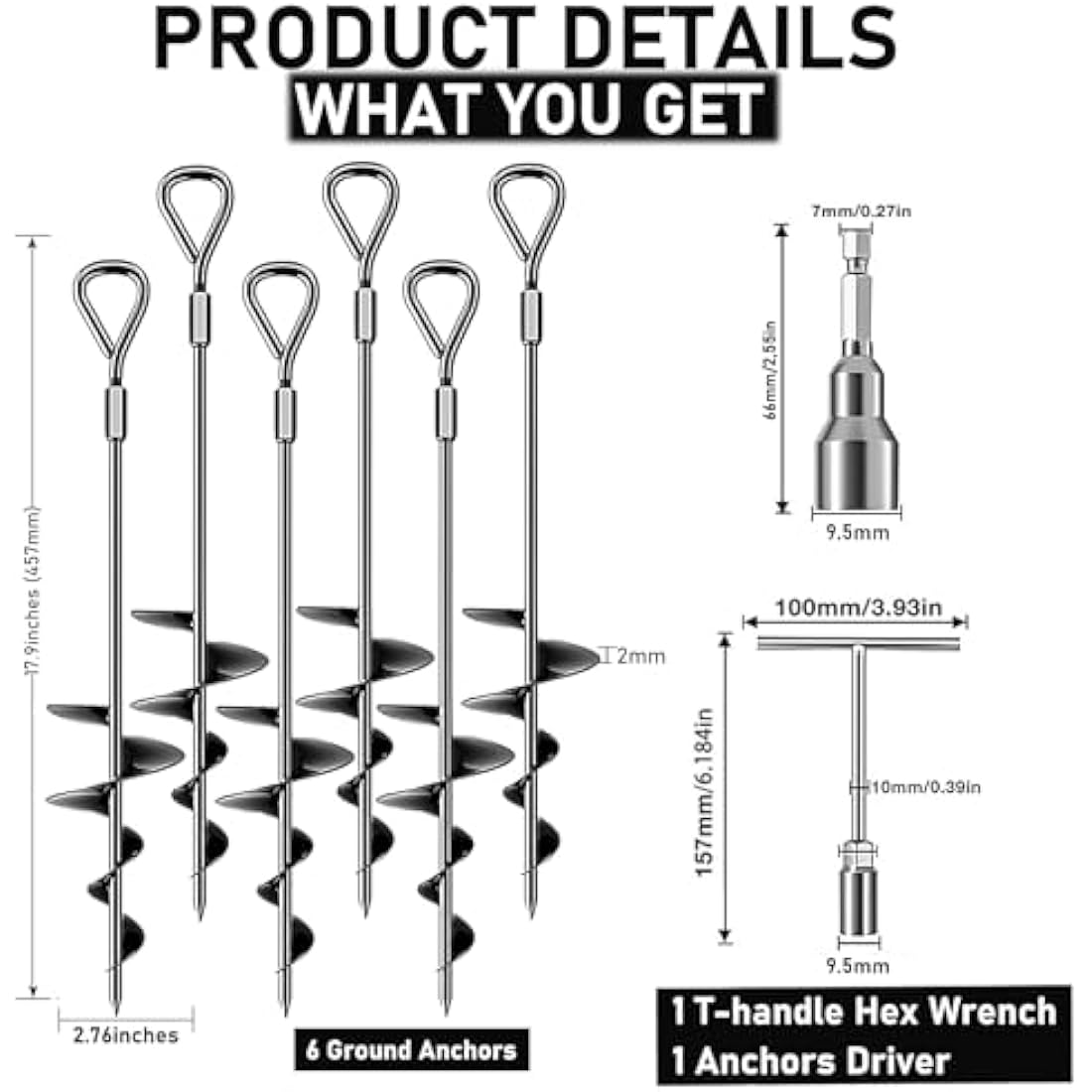 Heavy Duty Ground Anchors | 45cm Metal Spiral Tent Pegs 6 Pack