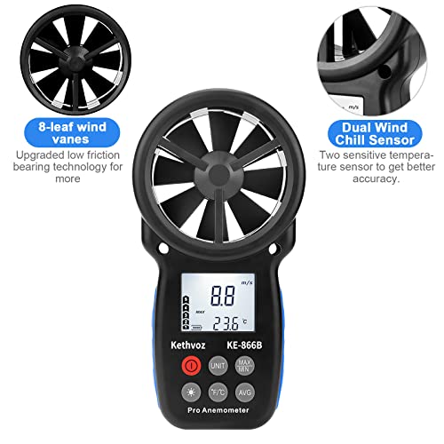 Kethvoz Digital Anemometer | Handheld Wind Speed Gauge with Wind Chill