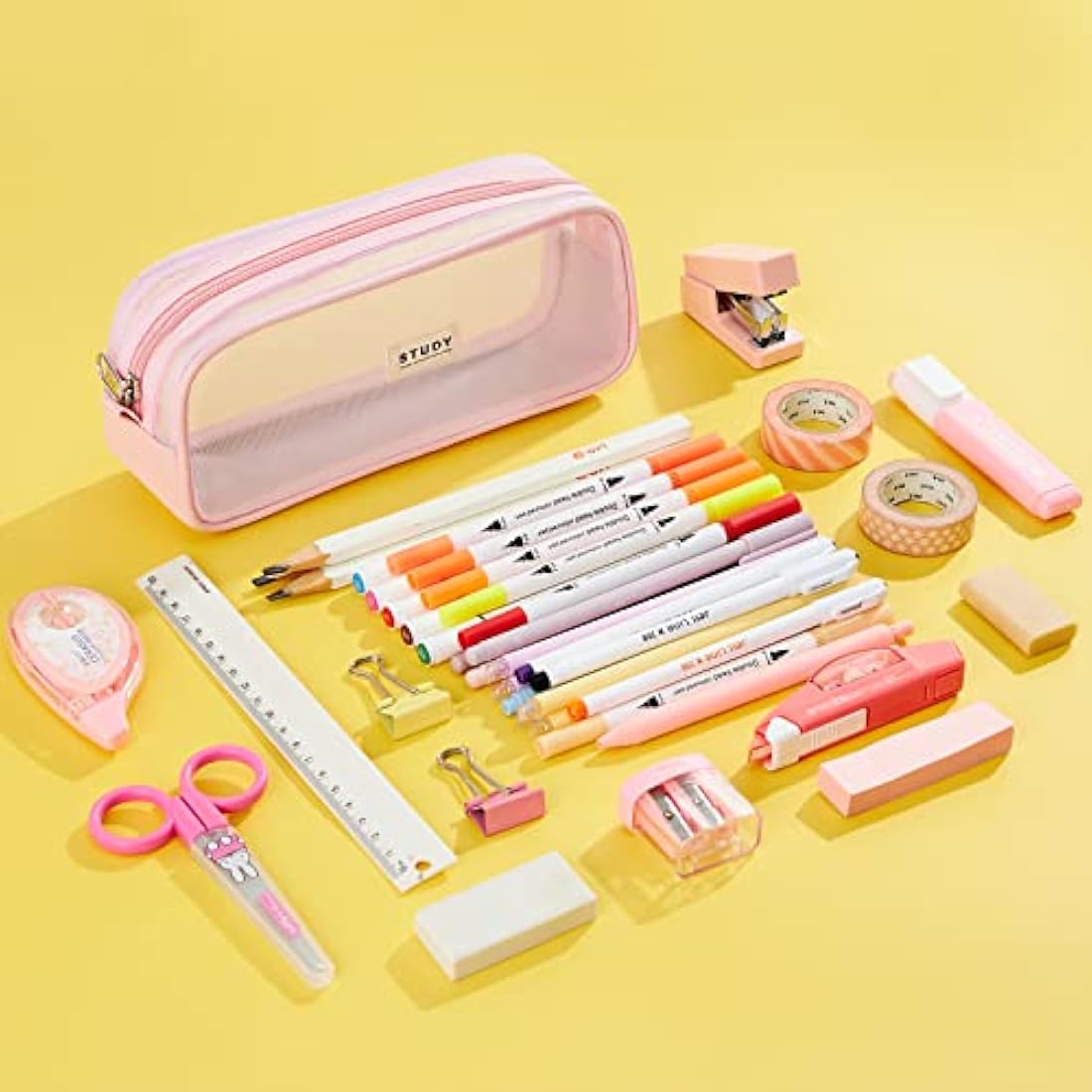 KALIDI Clear Mesh Pencil Case – Large Capacity Stationery Pouch