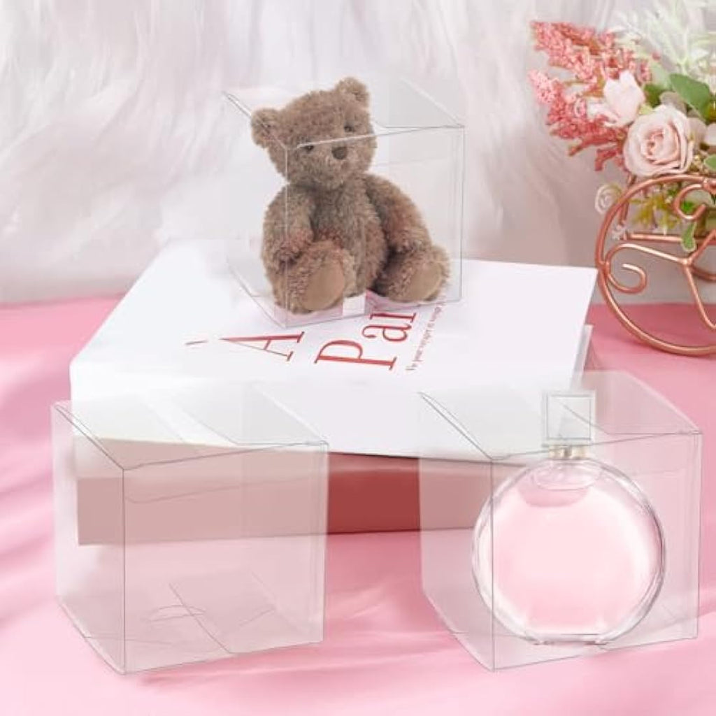 BENECREAT 20PCS Clear PET Gift Boxes - 8x8x8cm Square Party Favor Boxes