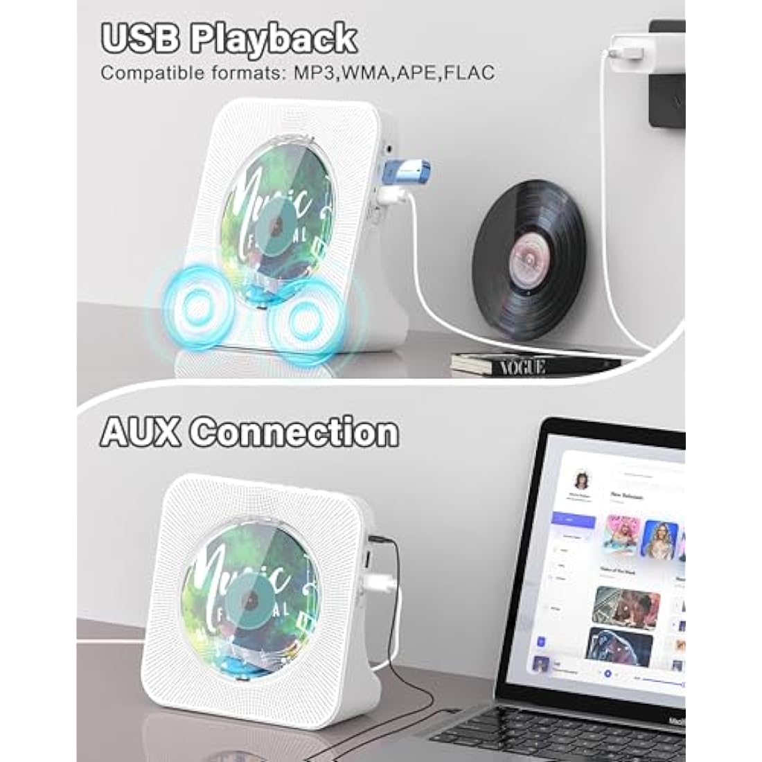Greadio Portable Desktop CD Player with Bluetooth 5.0 and HiFi Speakers